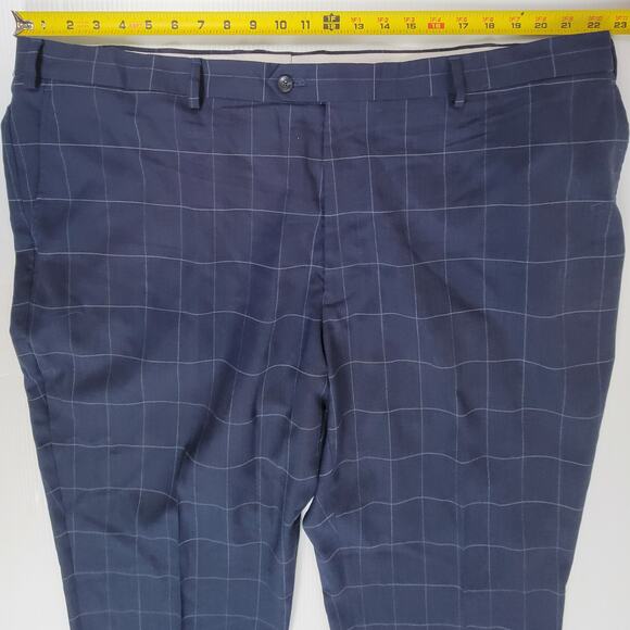 Jos A Bank 1905 Mens‎ 50R/45W 98% Wool 2% Spandex Navy Blue Tartan Dress Pants - Picture 8 of 9
